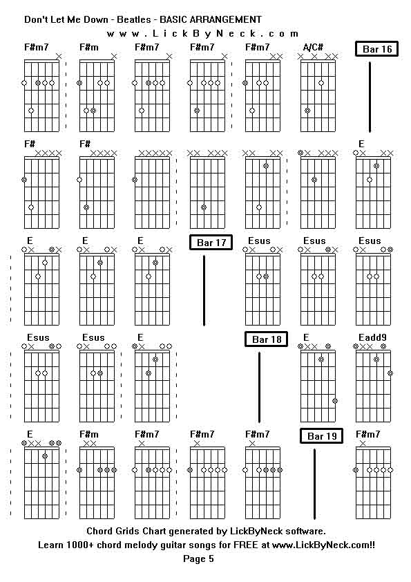 Chord Grids Chart of chord melody fingerstyle guitar song-Don't Let Me Down - Beatles - BASIC ARRANGEMENT,generated by LickByNeck software.